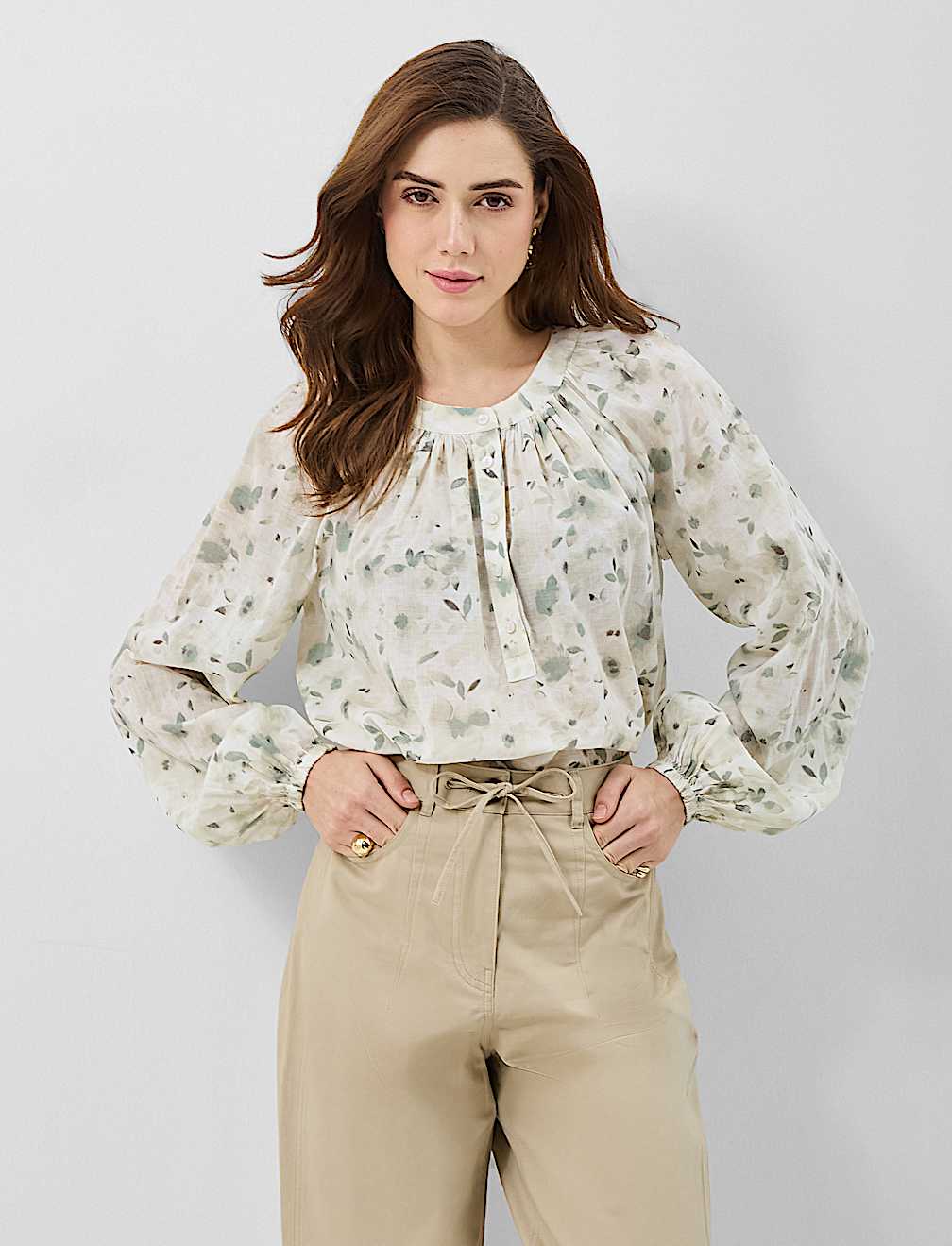 Pure Cotton Printed Balloon Sleeve Top