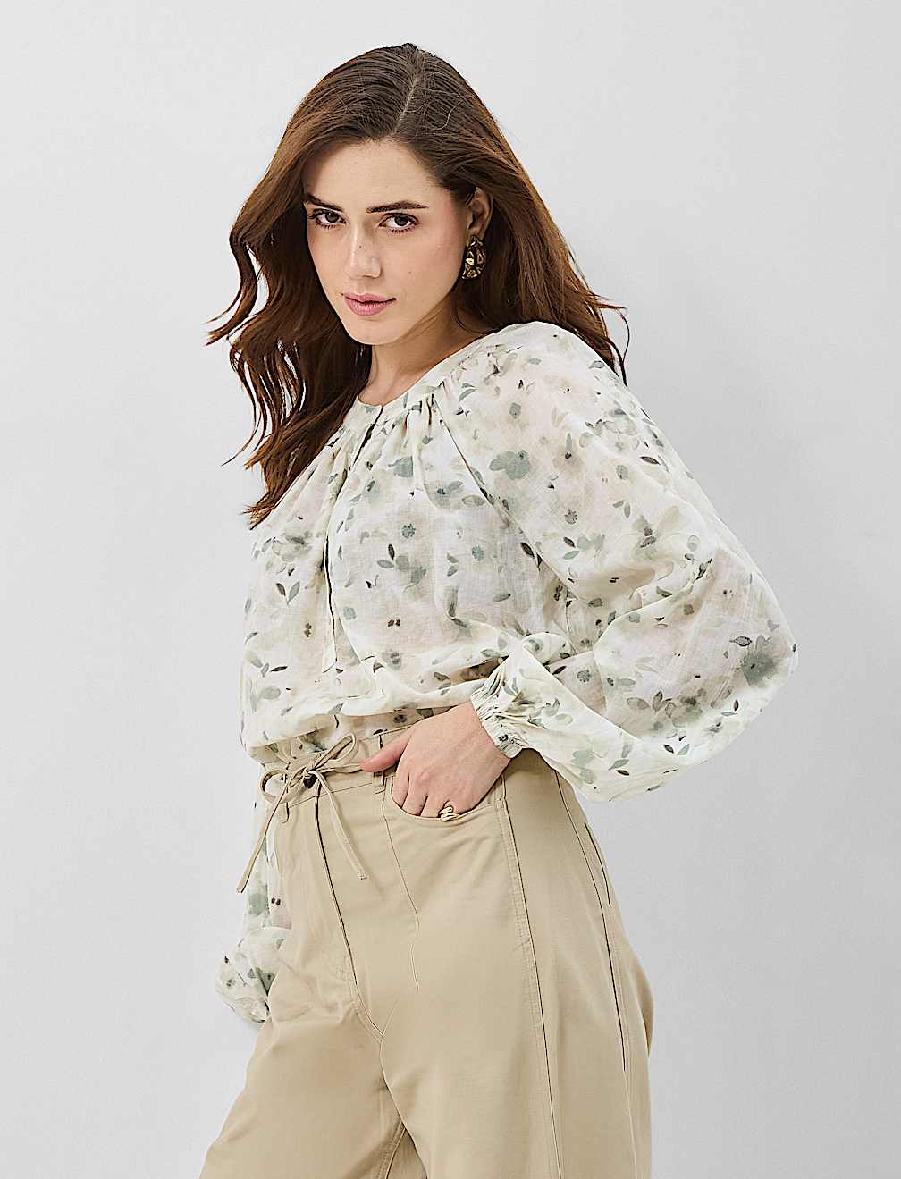 Pure Cotton Printed Balloon Sleeve Top