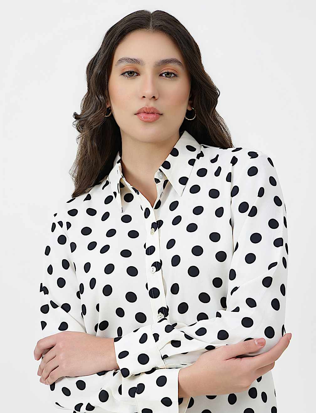 Polka Dots Spread Collar Shirt