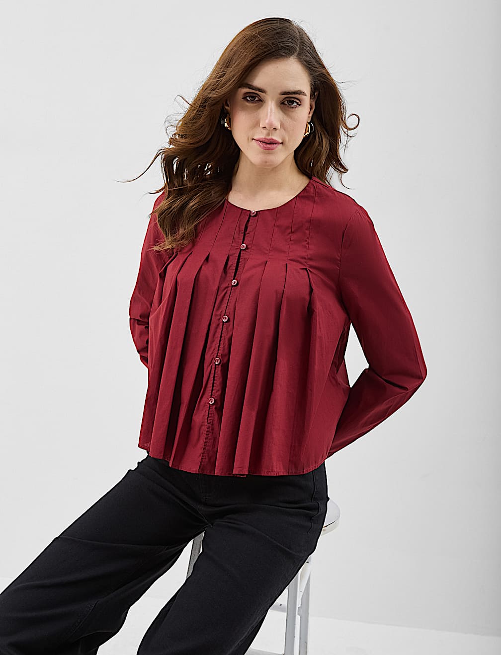 Pure Cotton Pleated Blouse
