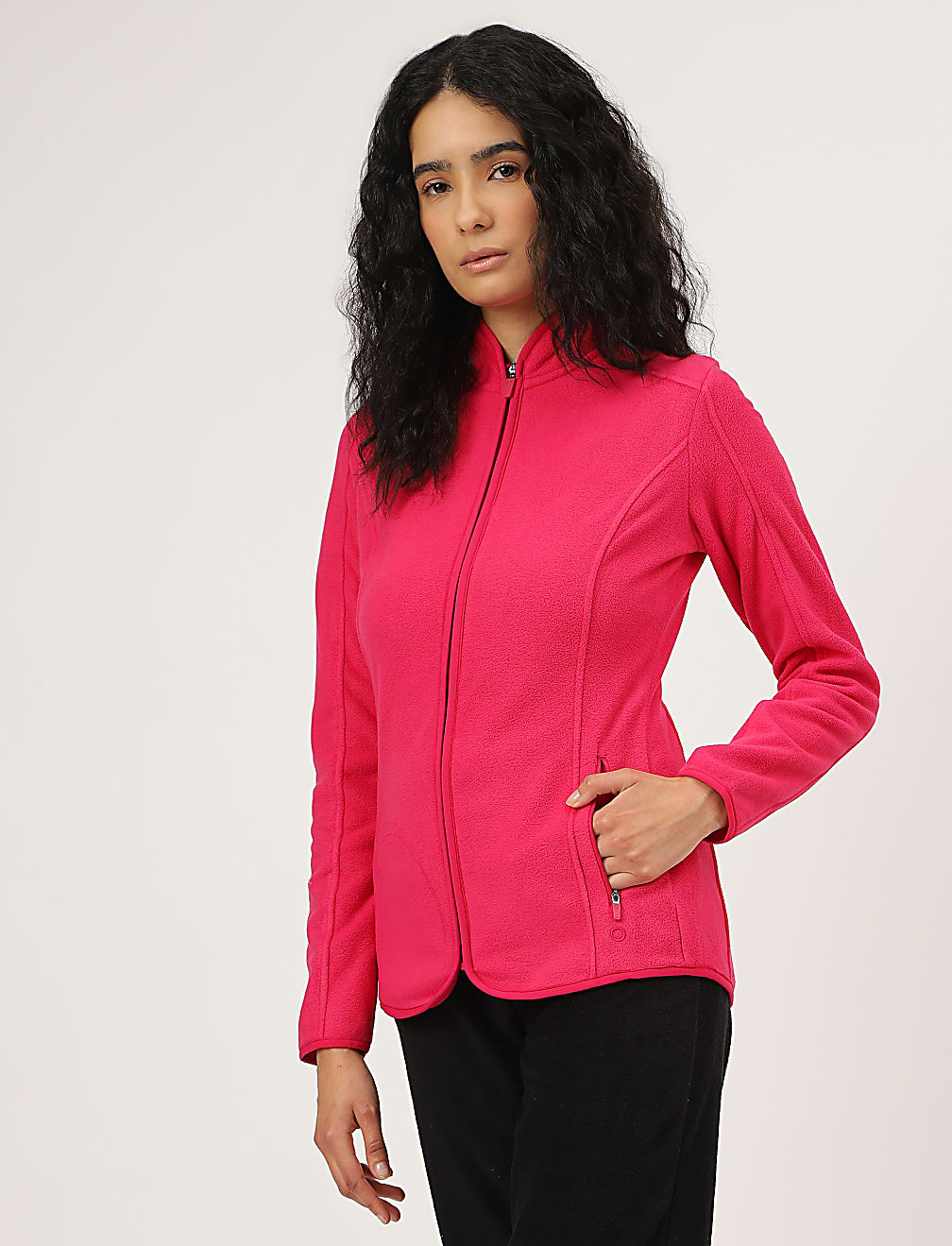 Slim Fit Standing Collar Fleece Jacket