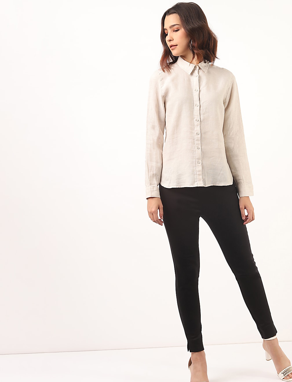 Pure Linen Plain Spread Collar Shirt