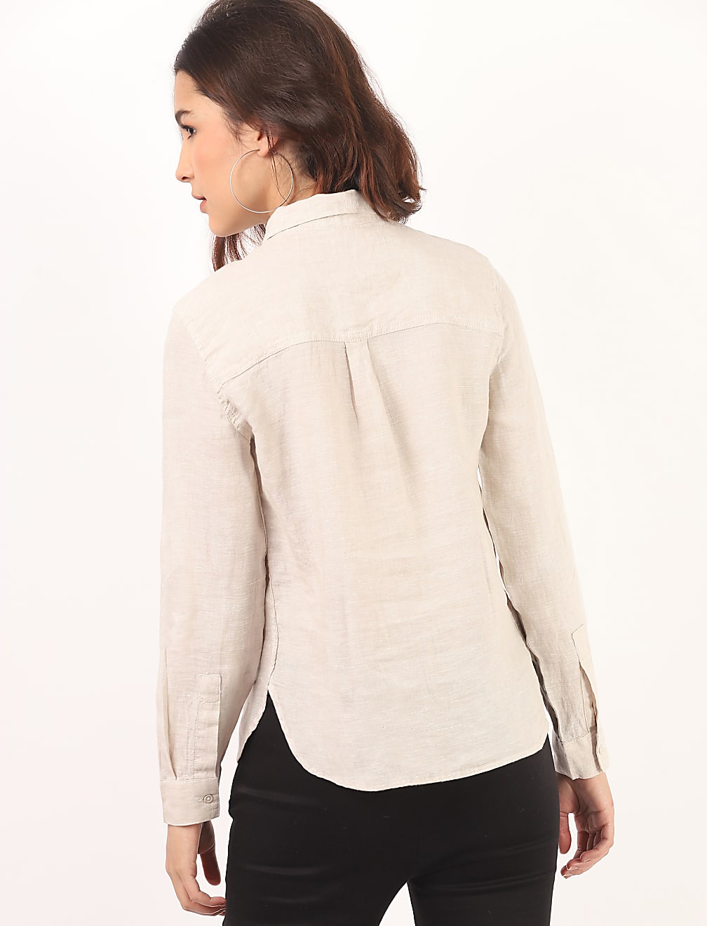 Pure Linen Plain Spread Collar Shirt