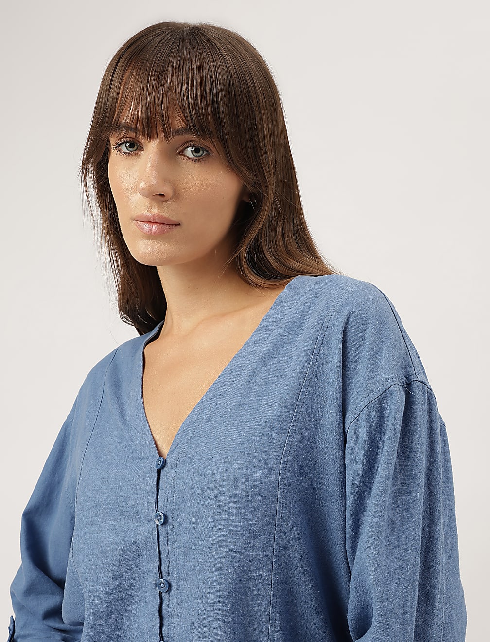 Linen Blend V-Neck Top