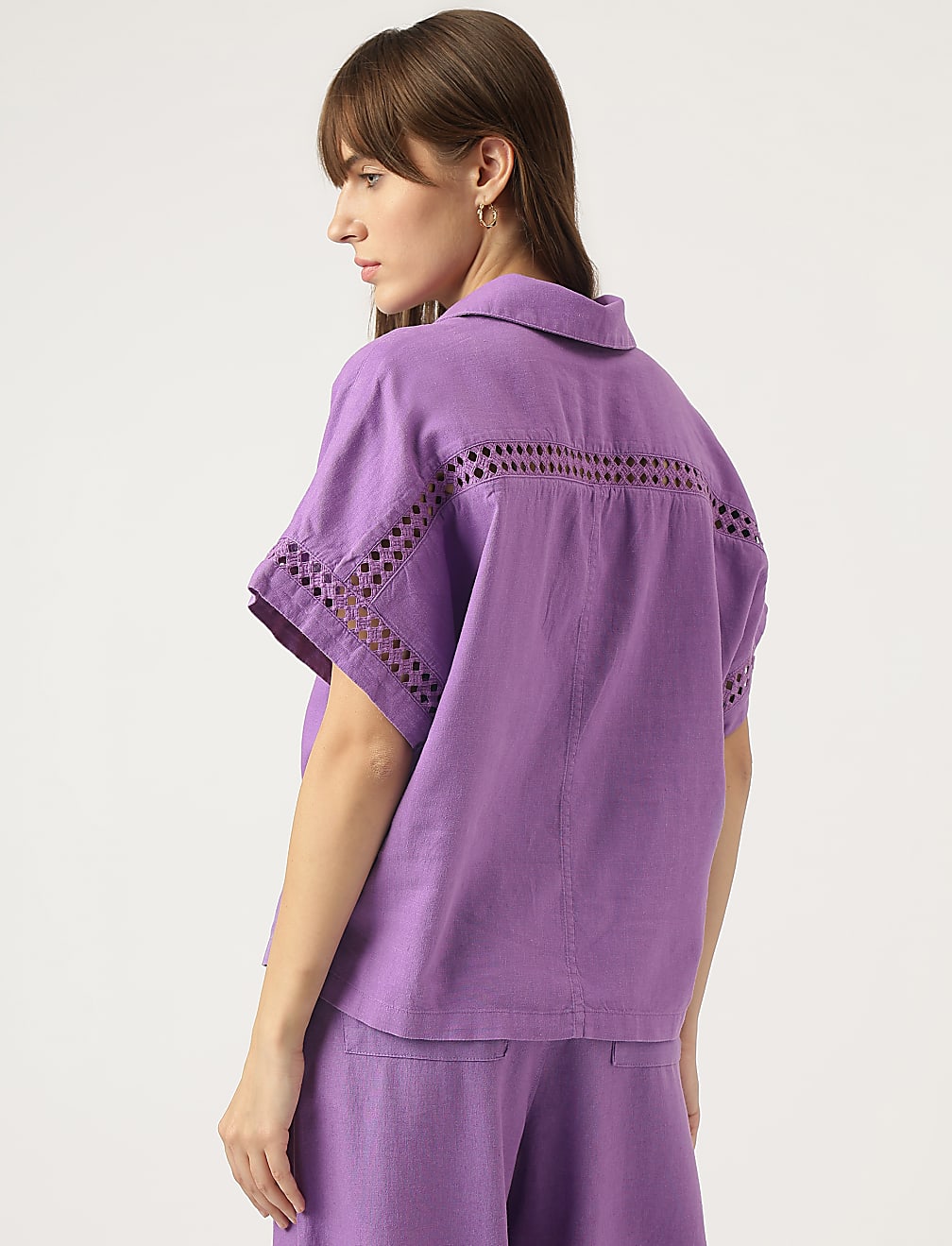 Linen Mix Schiffli Embroidery Blouse