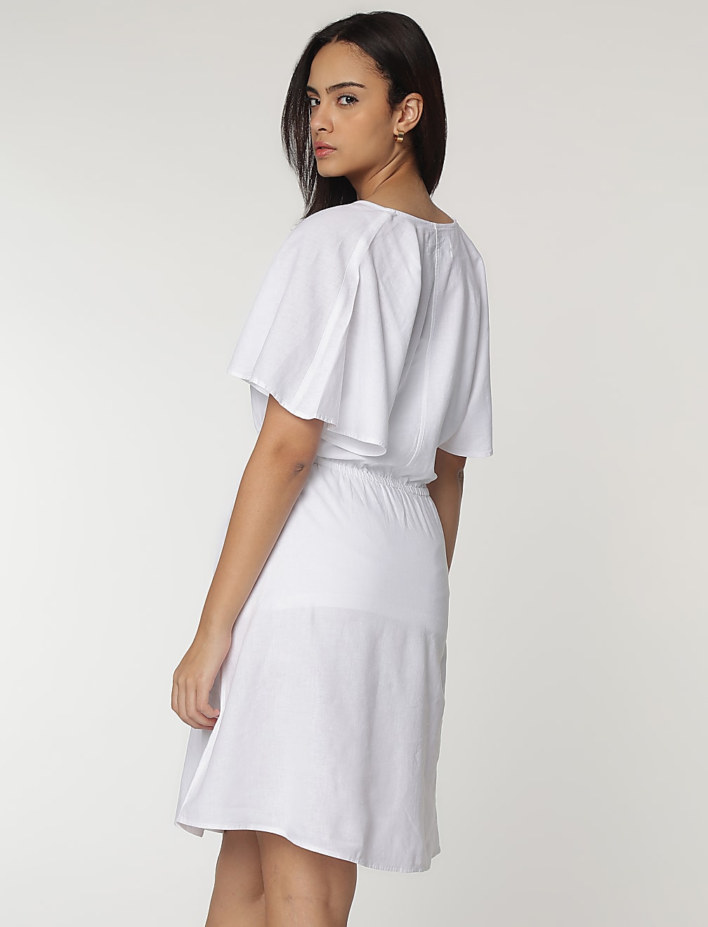 Linen Rich Slit Neck Kaftan Sleeves Dress