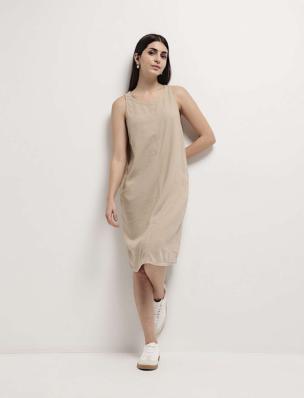 Linen Rich Knee Length Shift Dress