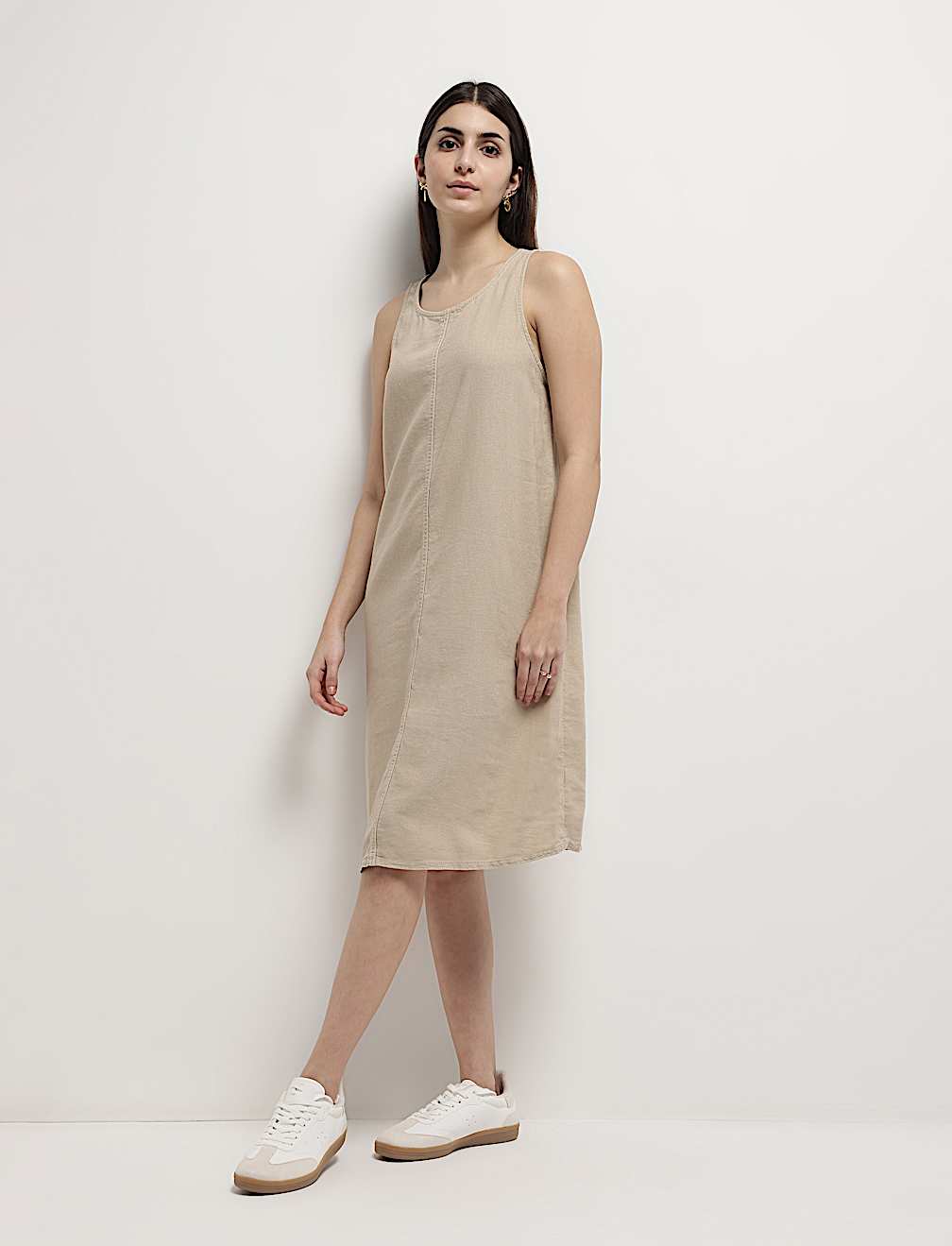 Linen Rich Knee Length Shift Dress
