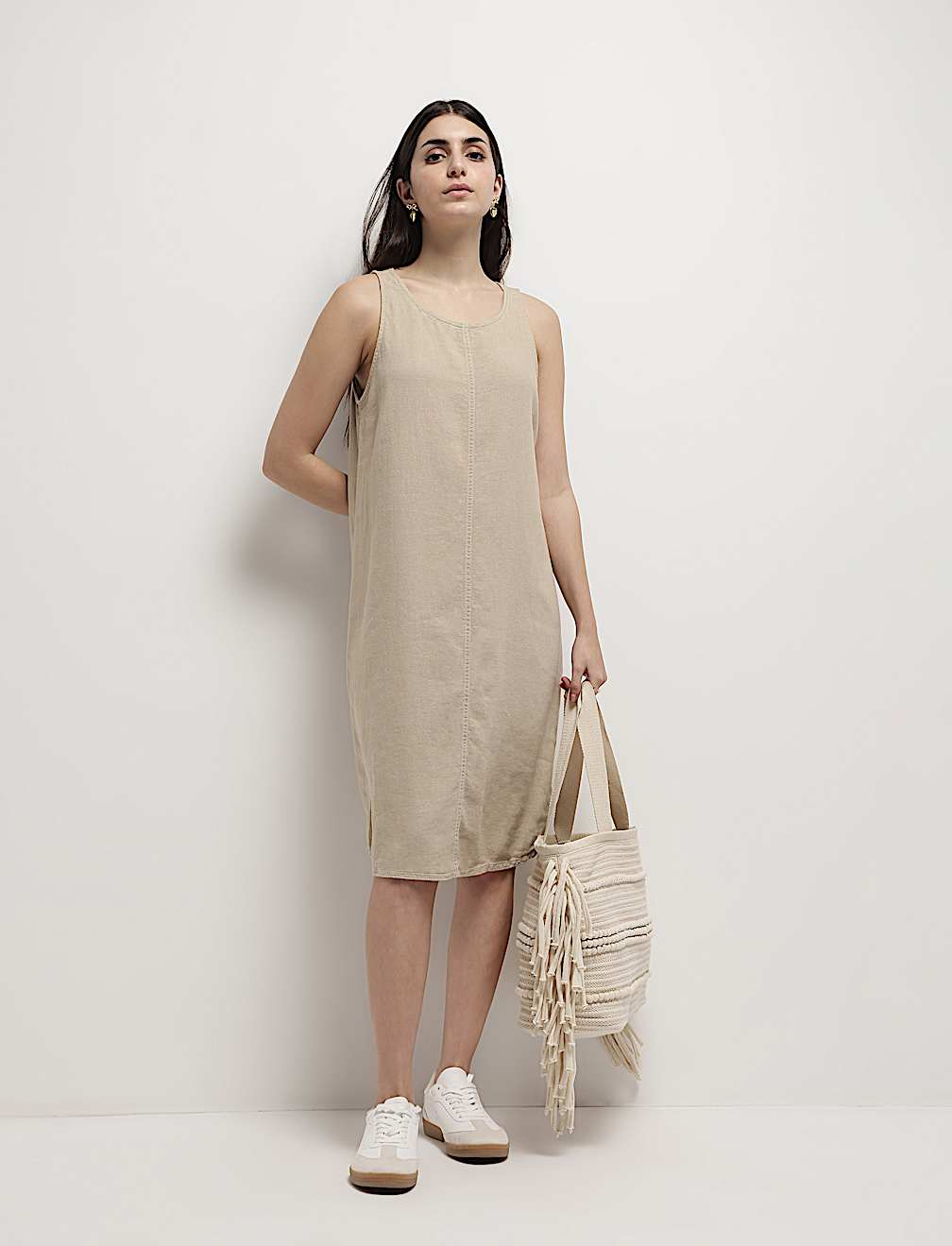 Linen Rich Knee Length Shift Dress