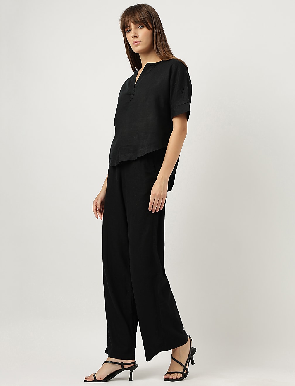 Pure Linen Plain Round Neck Blouse