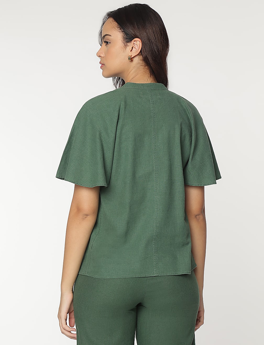 Linen Rich Flutter Sleeves Blouse