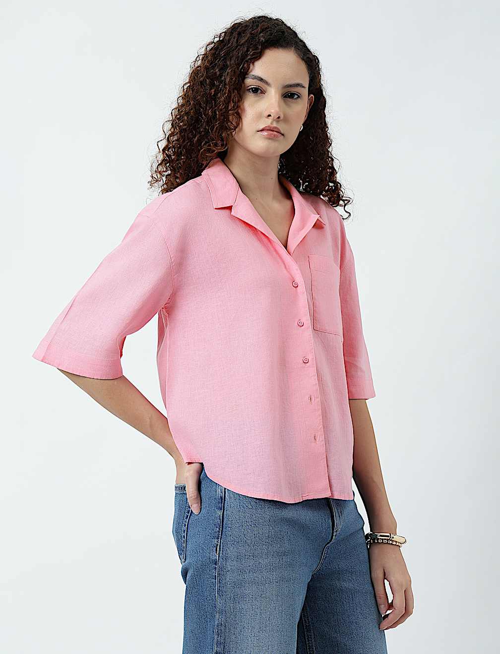 Linen Rich Lapel Collar Shirt