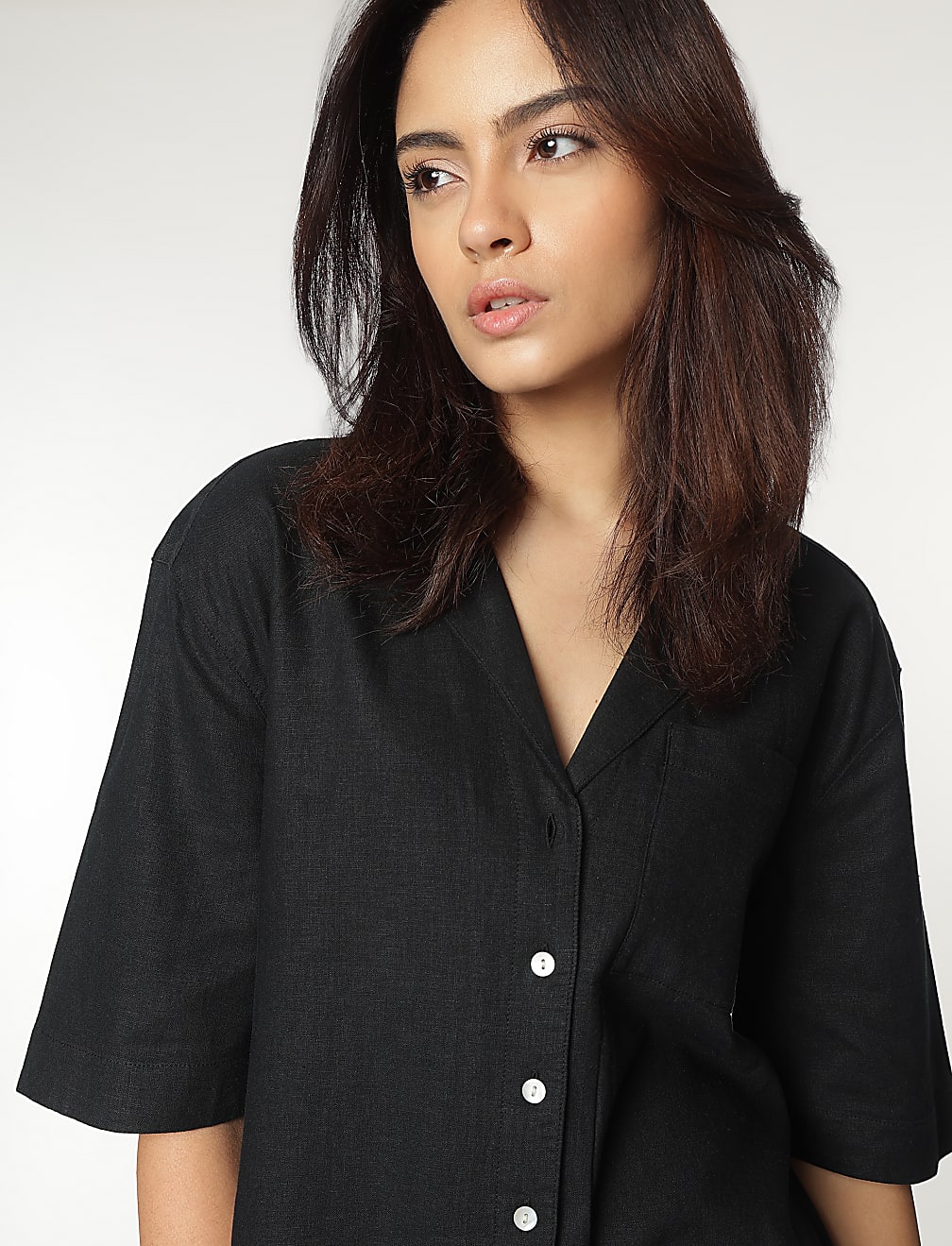 Linen Rich Lapel Collar Shirt