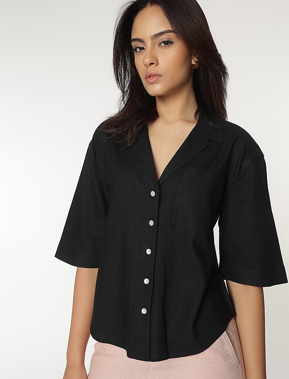 Linen Rich Lapel Collar Shirt