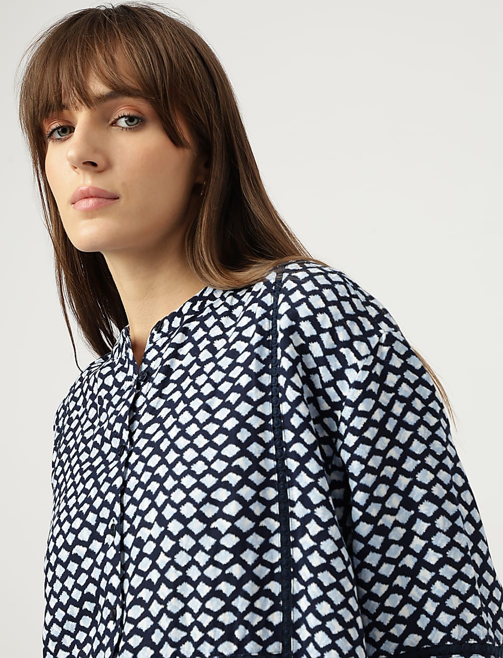 Linen Rich Tie-Dye Mandarin Collar Top