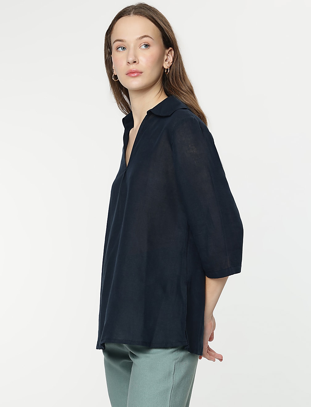 Linen Rich 3/4 Sleeves Top