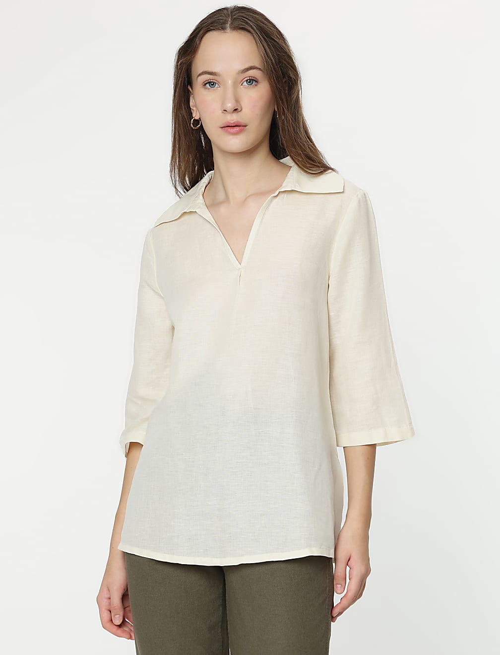 Linen Rich 3/4 Sleeves Top