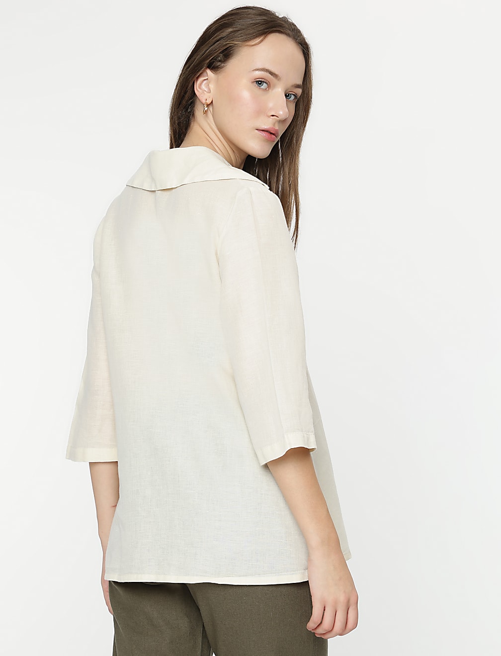Linen Rich 3/4 Sleeves Top