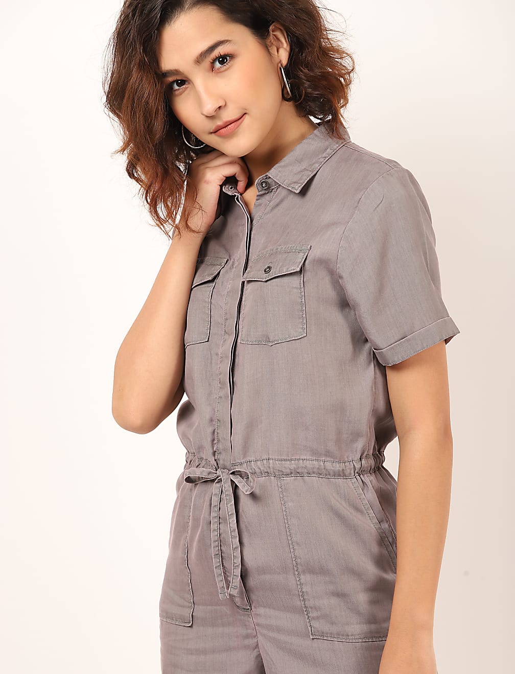 Pure Lyocell Plain Spread Collar Dress
