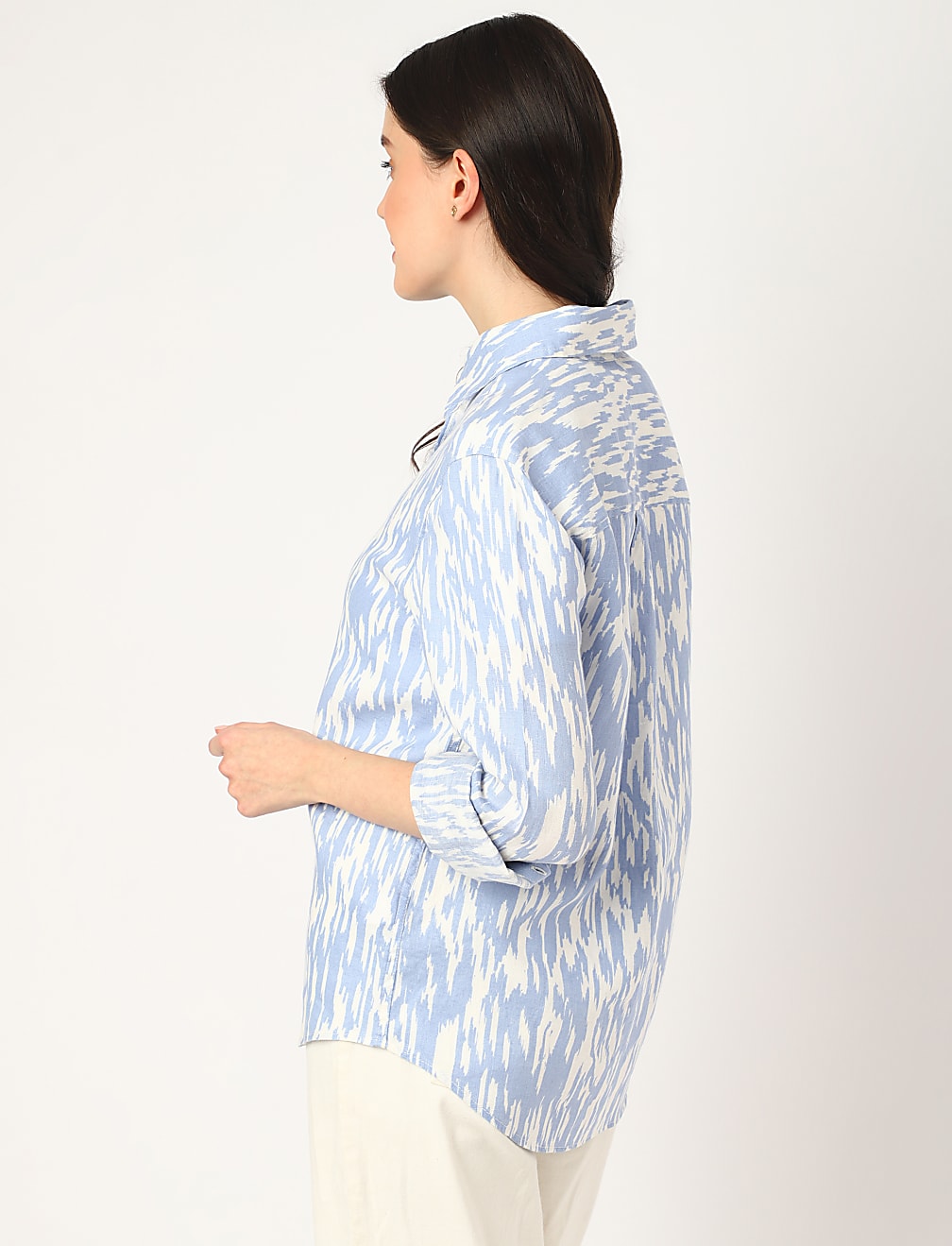 Pure Linen Printed Spread Collar Shirt