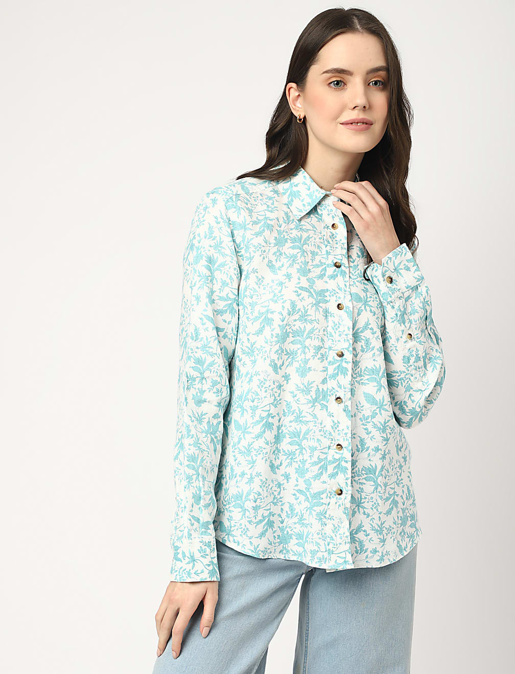 Pure Linen Printed Spread Collar Shirt