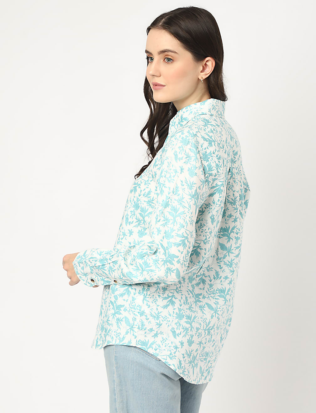 Pure Linen Printed Spread Collar Shirt