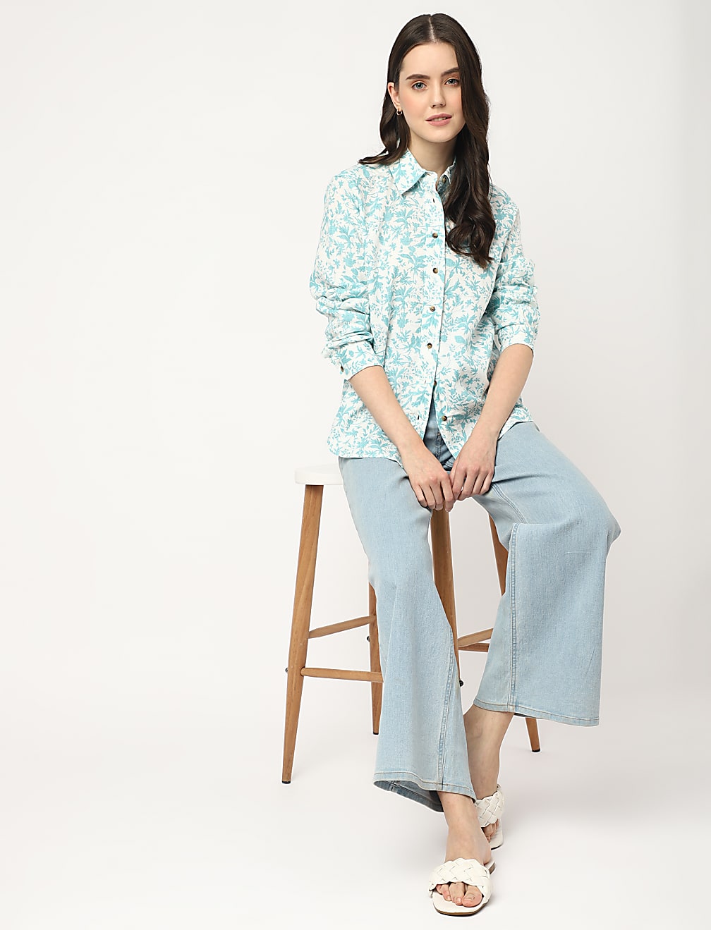 Pure Linen Printed Spread Collar Shirt