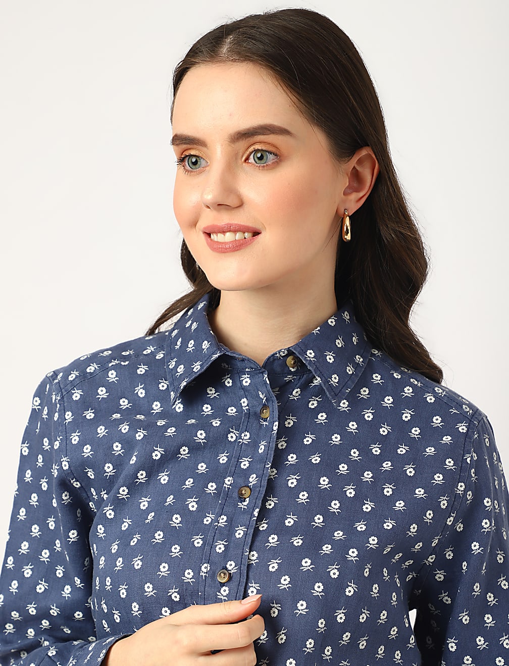 Pure Linen Floral Spread Collar Shirt