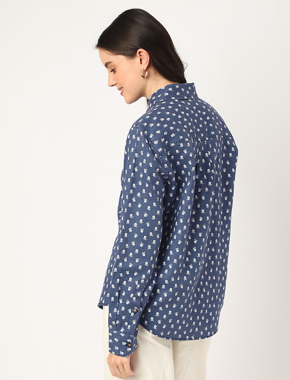 Pure Linen Floral Spread Collar Shirt