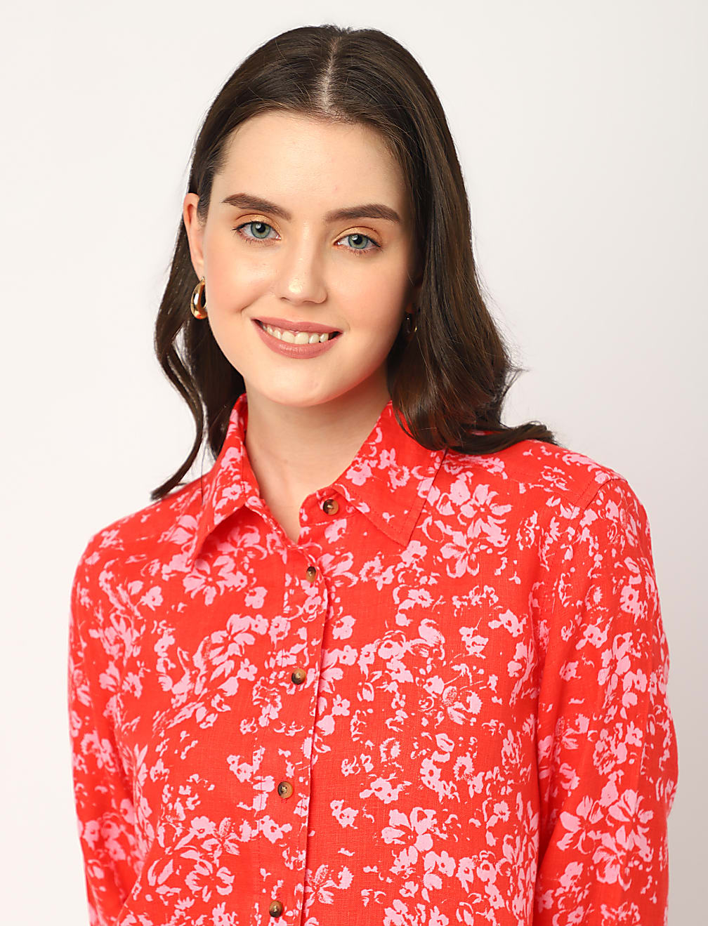 Pure Linen Floral Spread Collar Shirt