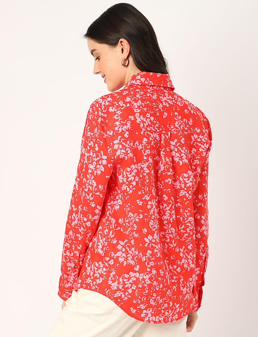 Pure Linen Floral Spread Collar Shirt