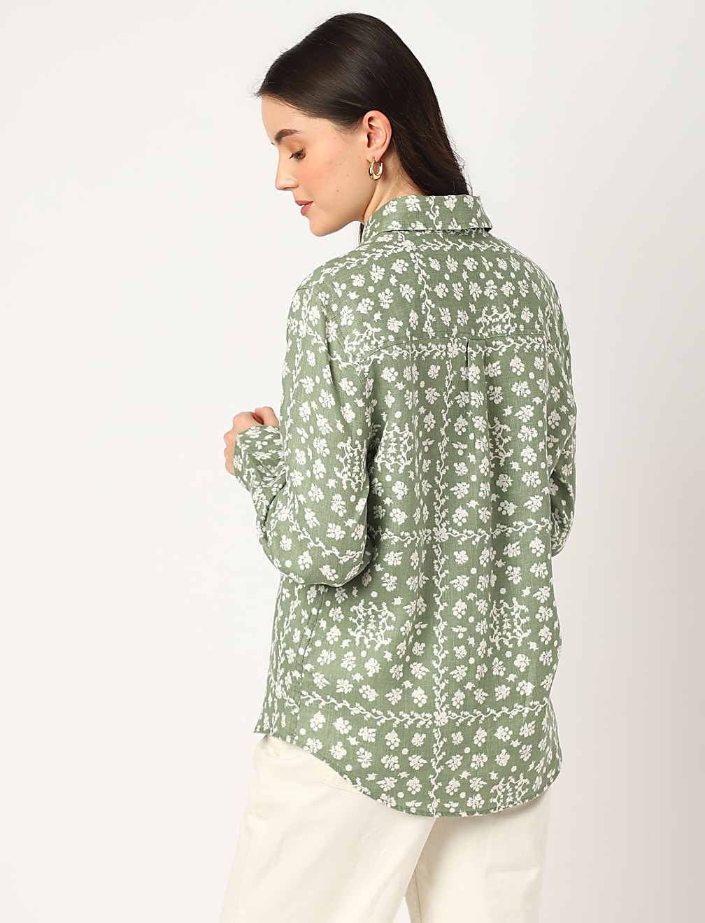 Pure Linen Floral Spread Collar Shirt