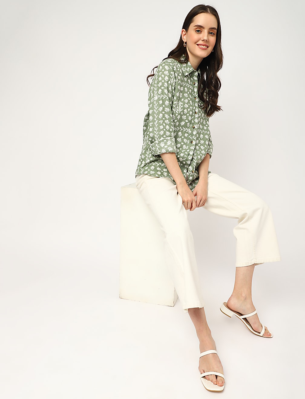Pure Linen Floral Spread Collar Shirt