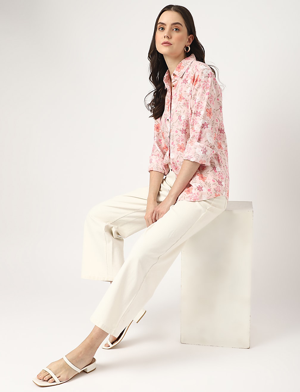 Pure Linen Floral Spread Collar Shirt