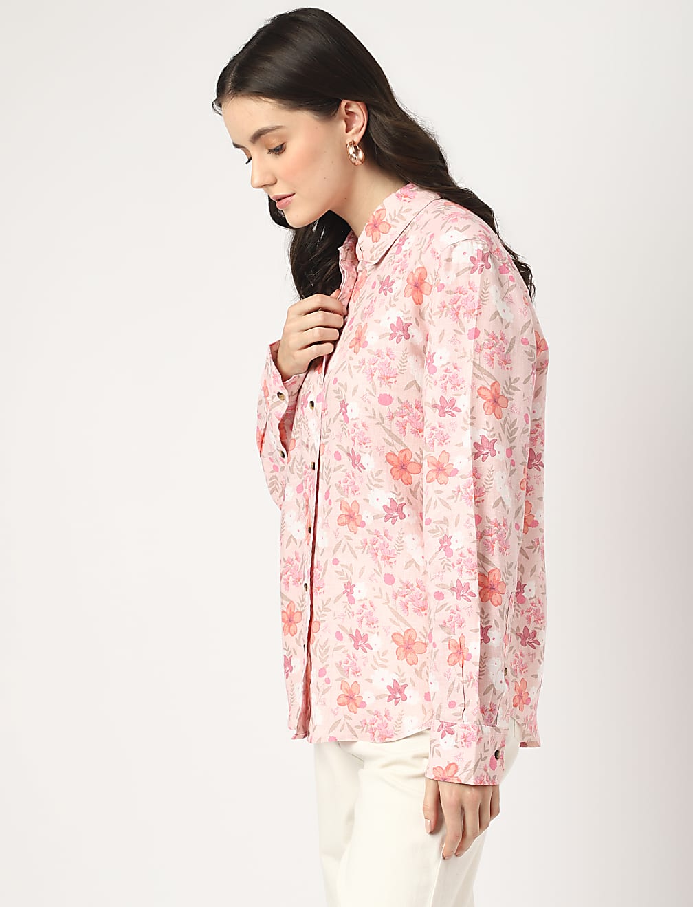 Pure Linen Floral Spread Collar Shirt