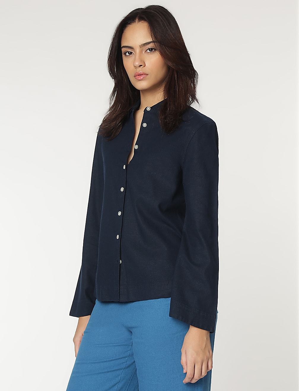 Linen Rich Spread Collar Shirt