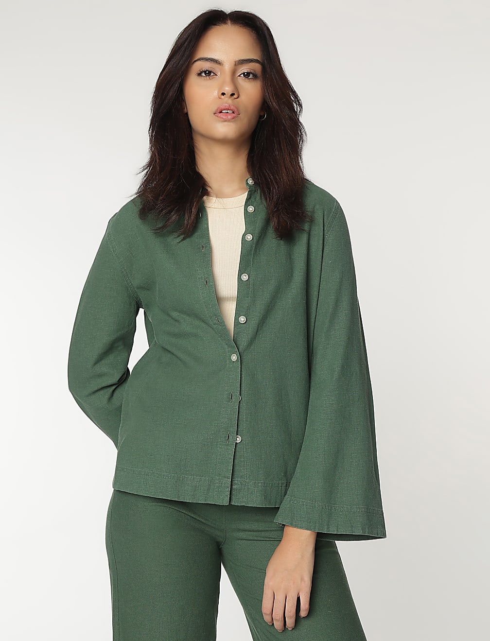 Linen Rich Spread Collar Shirt