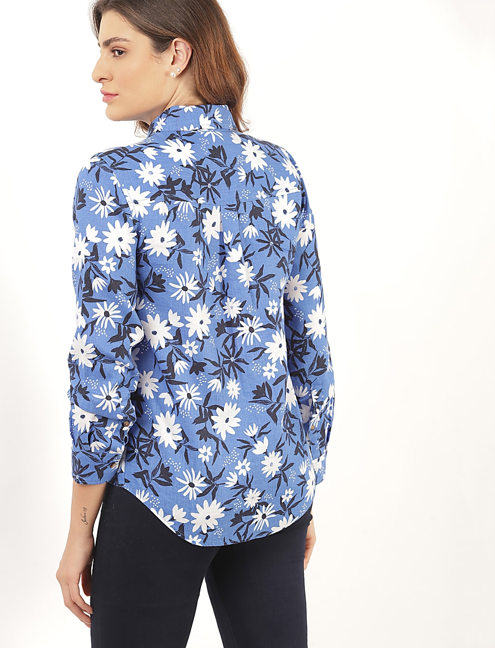 Pure Linen Floral Spread Collar Shirt