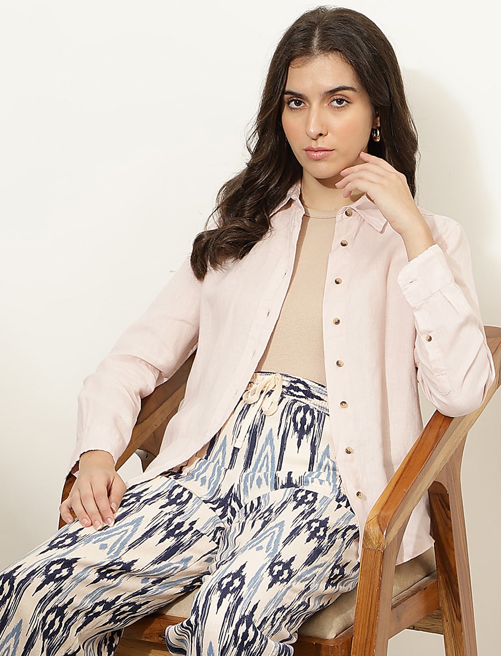 Pure Linen Spread Collar Shirt