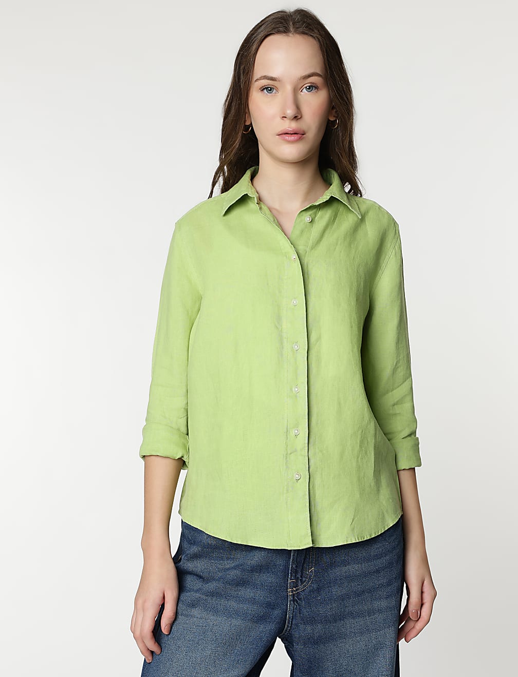 Pure Linen Spread Collar Shirt