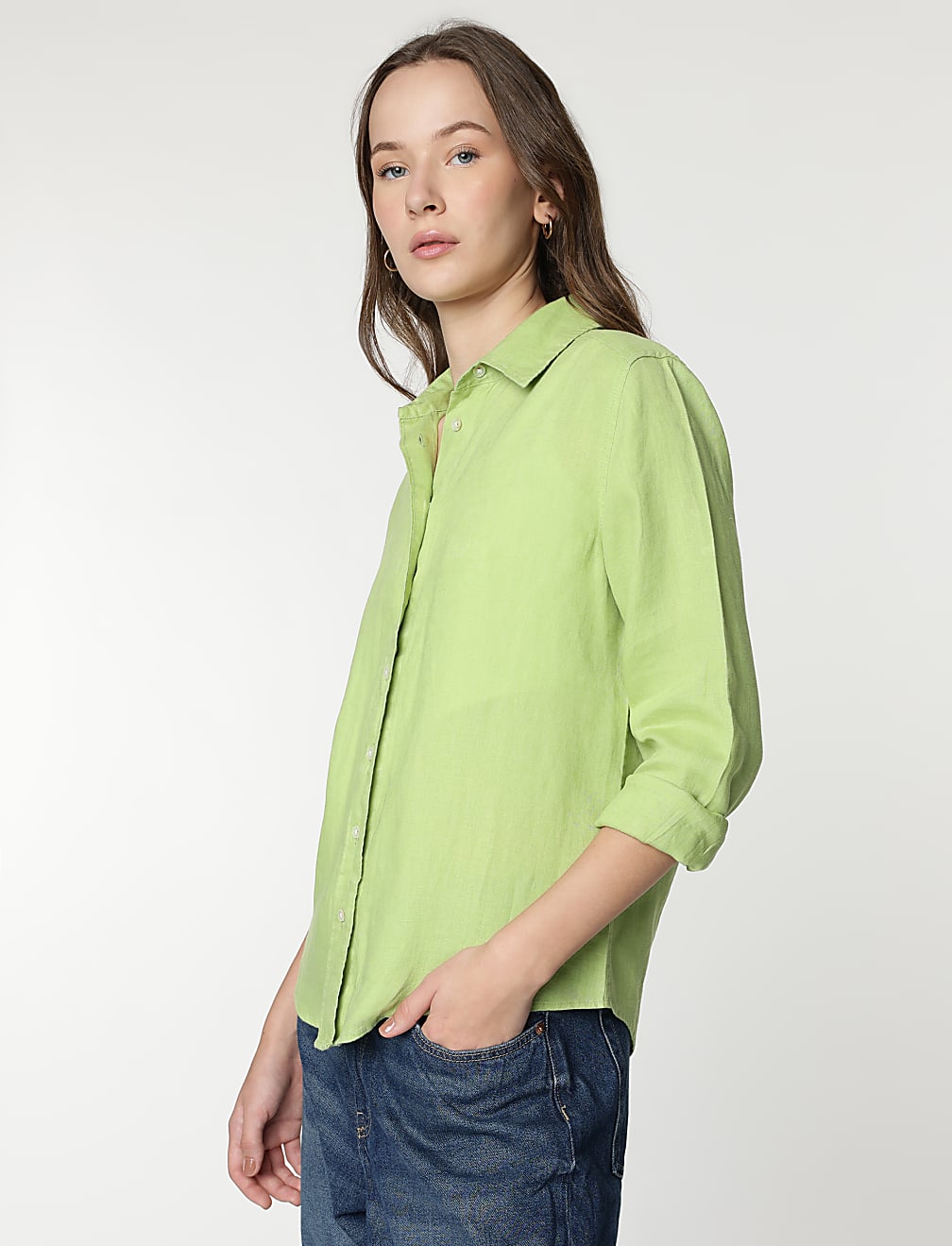 Pure Linen Spread Collar Shirt