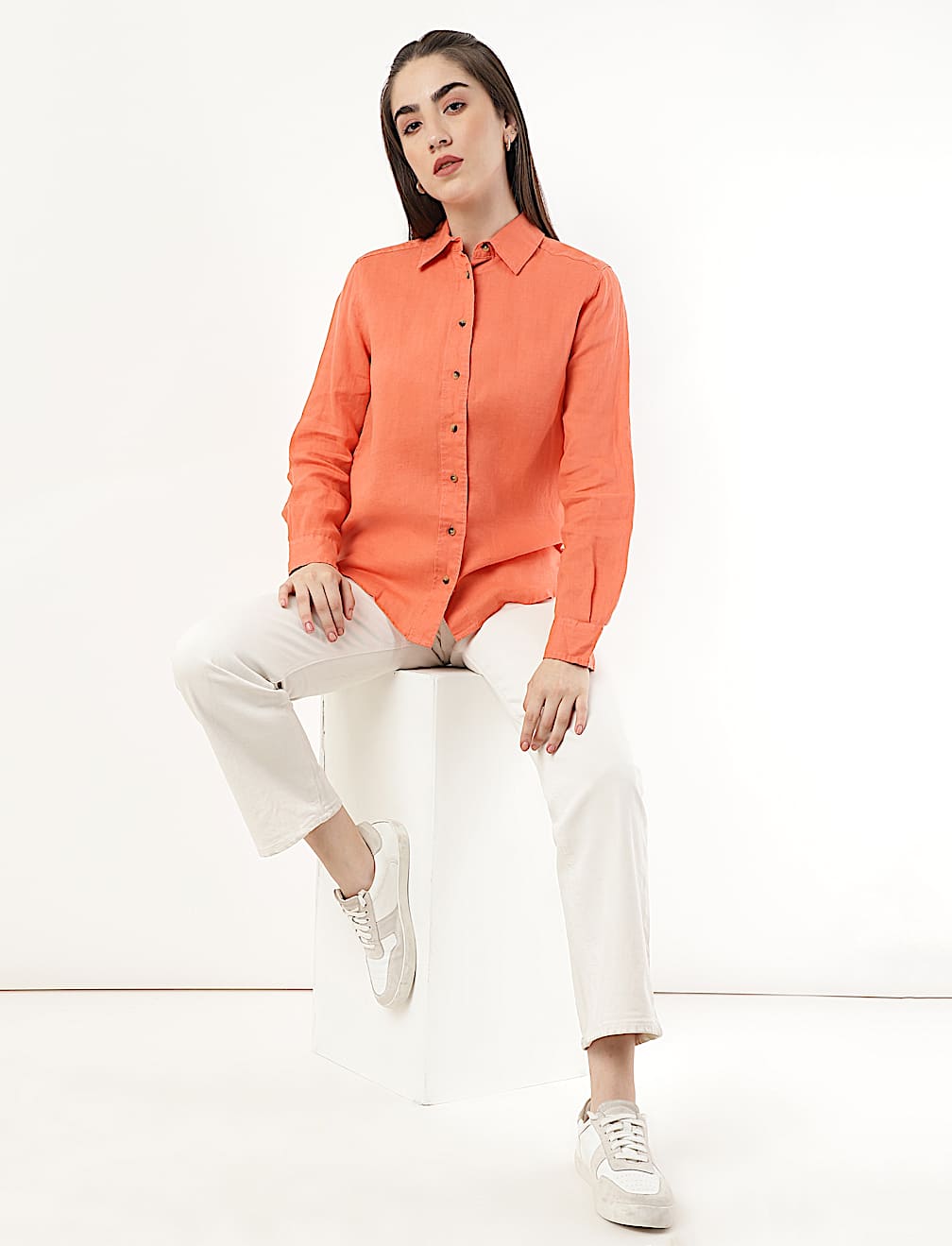 Pure Linen Spread Collar Shirt