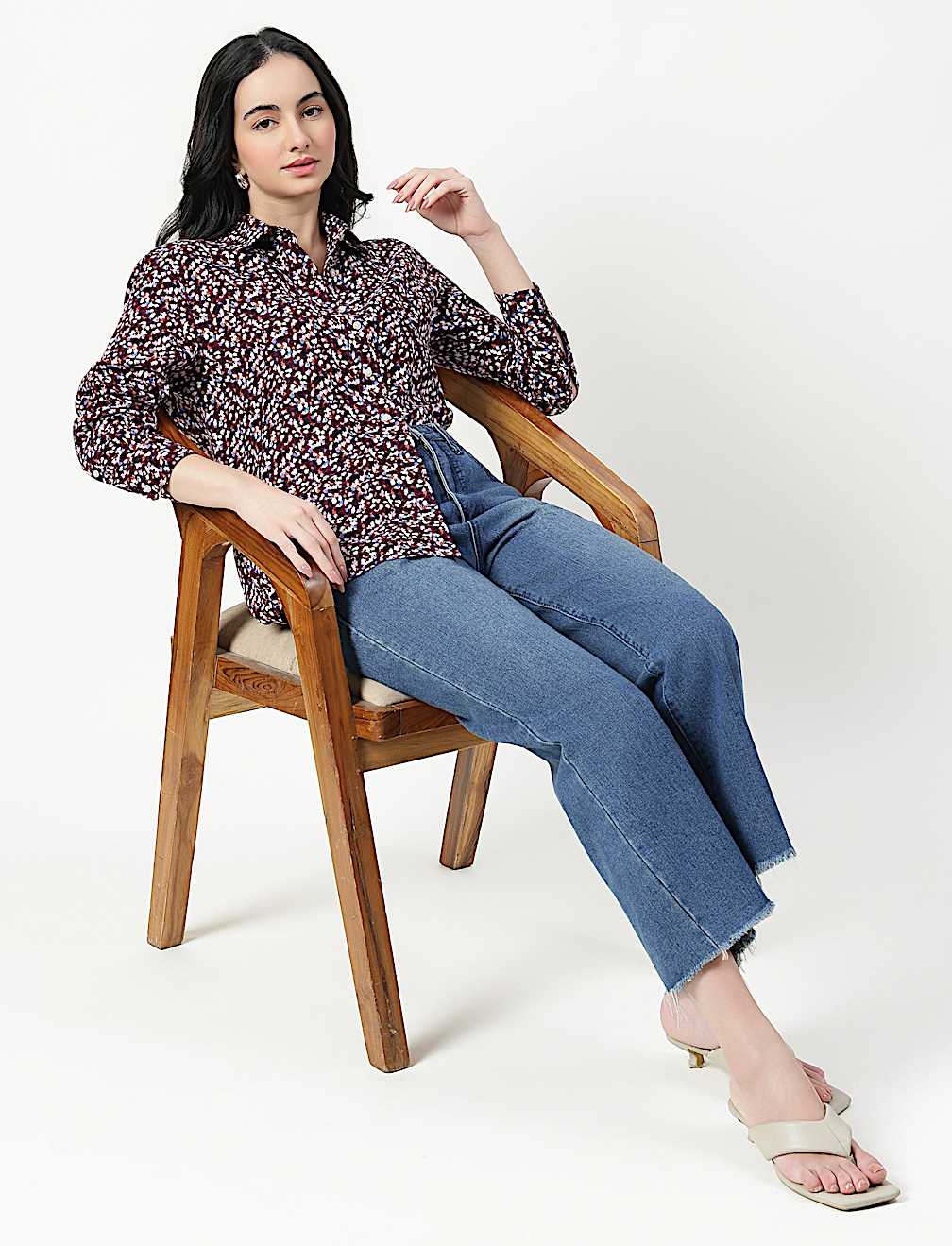 Pure Linen Plain Spread Collar Shirt