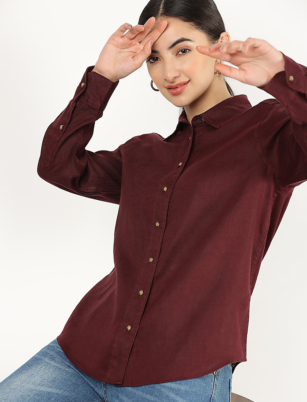 Pure Linen Spread Collar Shirt