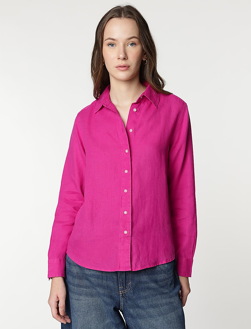 Pure Linen Spread Collar Shirt