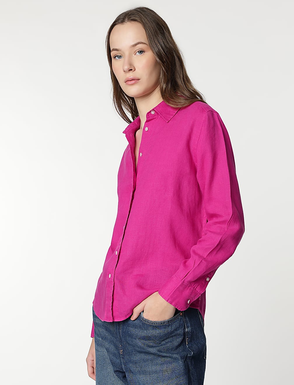 Pure Linen Spread Collar Shirt
