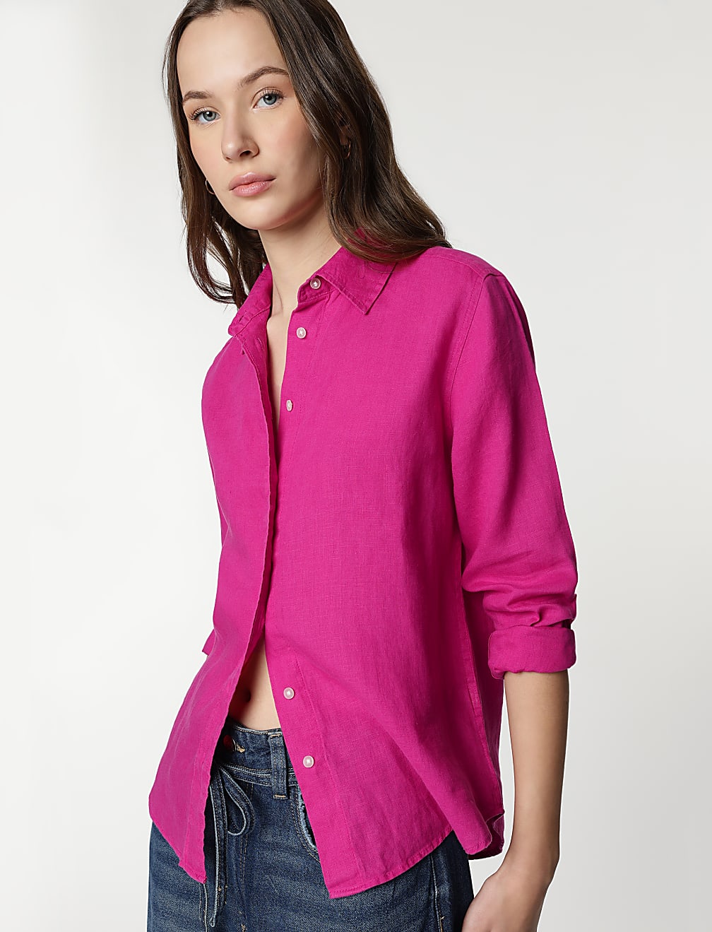 Pure Linen Spread Collar Shirt