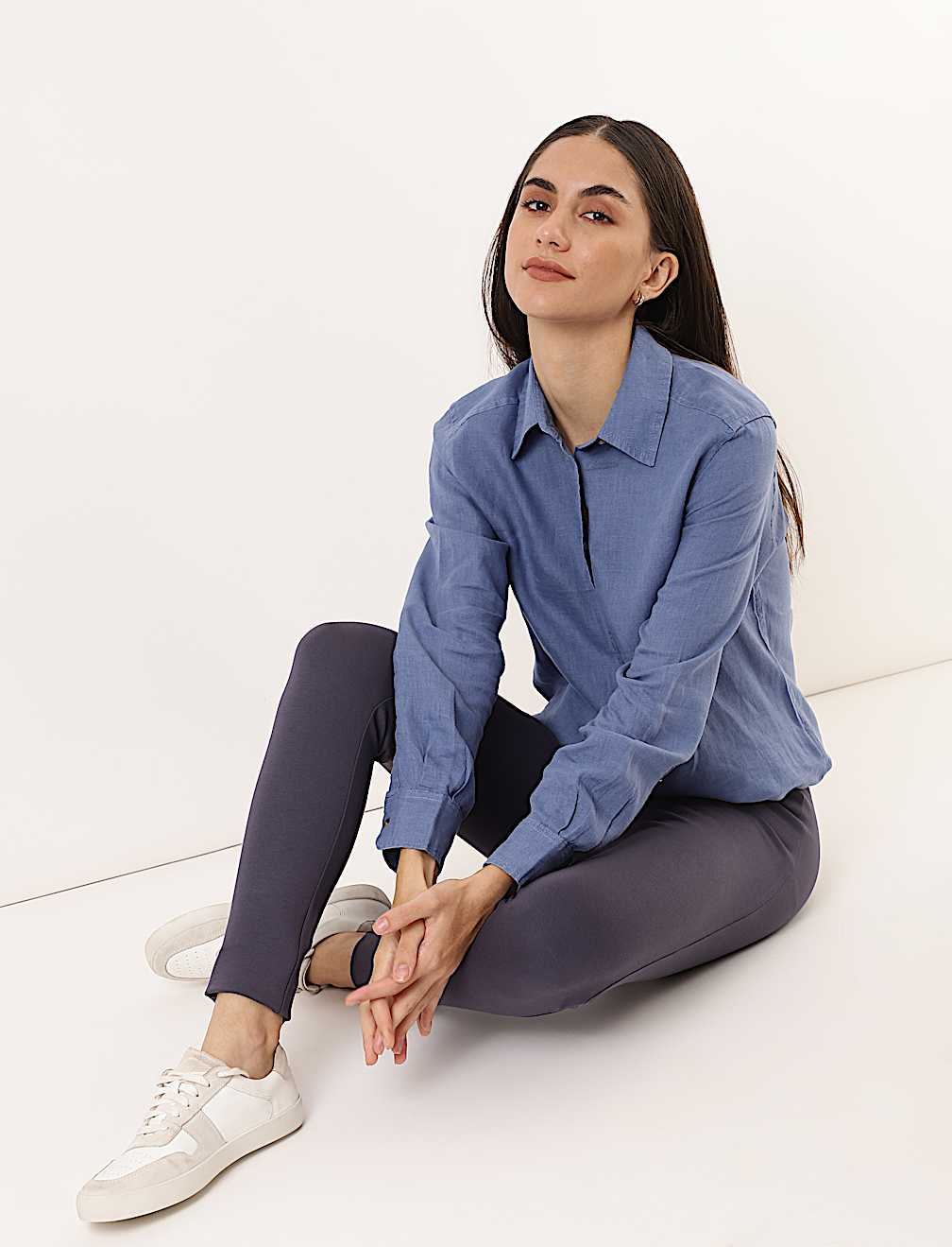 Pure Linen Spread Collar Shirt