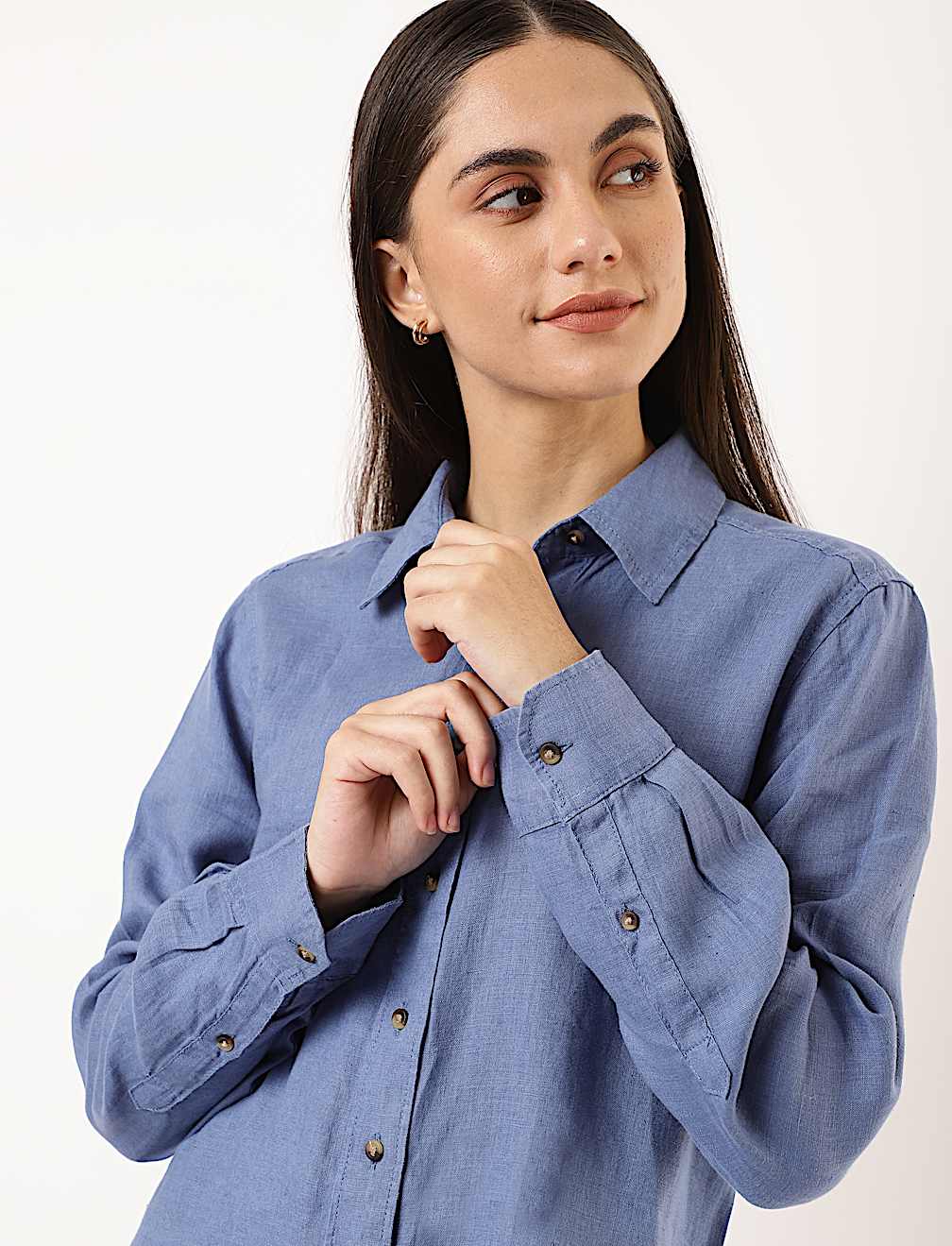 Pure Linen Spread Collar Shirt