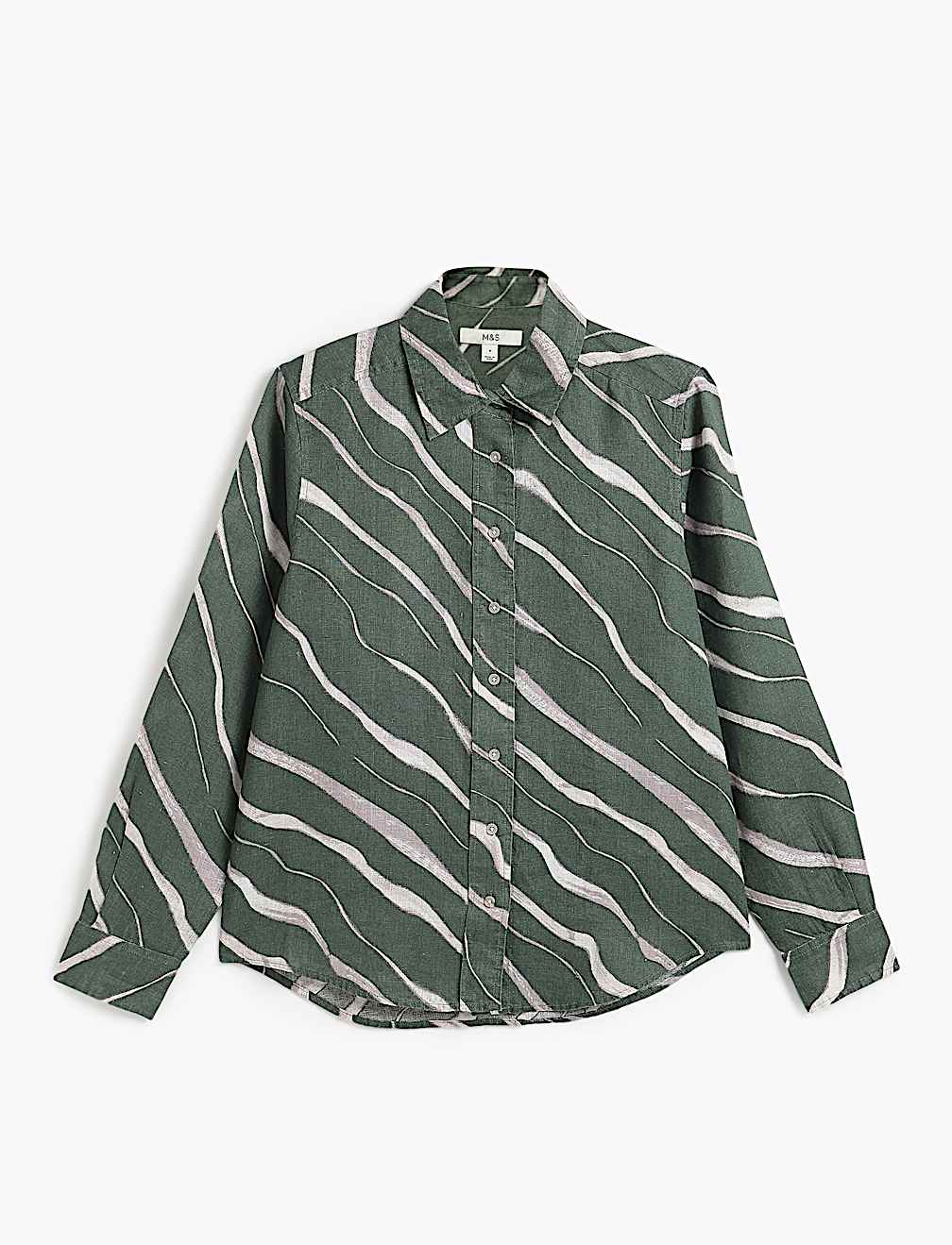 Pure Linen Plain Spread Collar Shirt